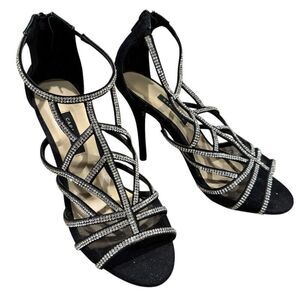 Caparros Black Gemstone Mesh Open Toe Heels Stilettos Women’s Size 8B